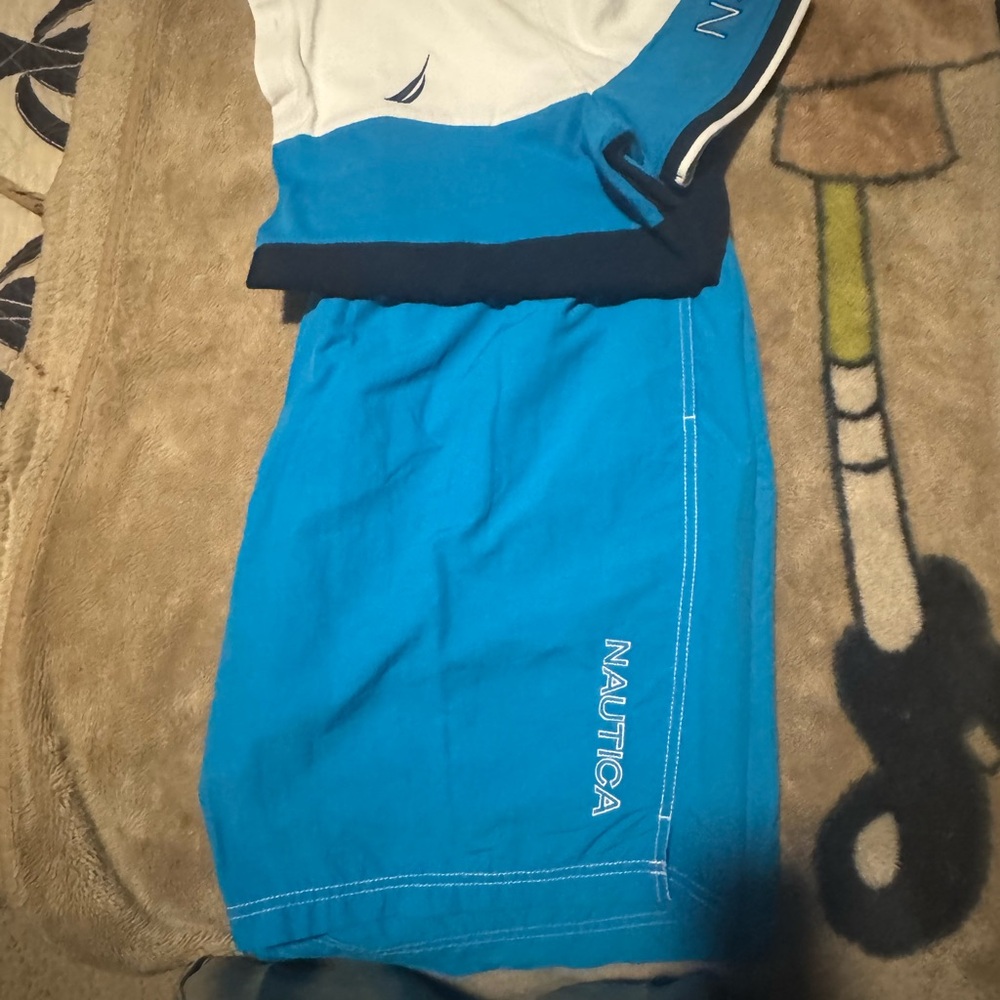 Nautica Blue and White Swim Trunks